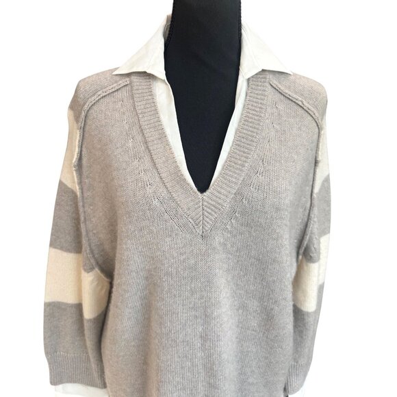 Brochu Walker Stein V Neck Layered Pullover Wool Cashmere Sweater Women M Luxury - Picture 4 of 10
